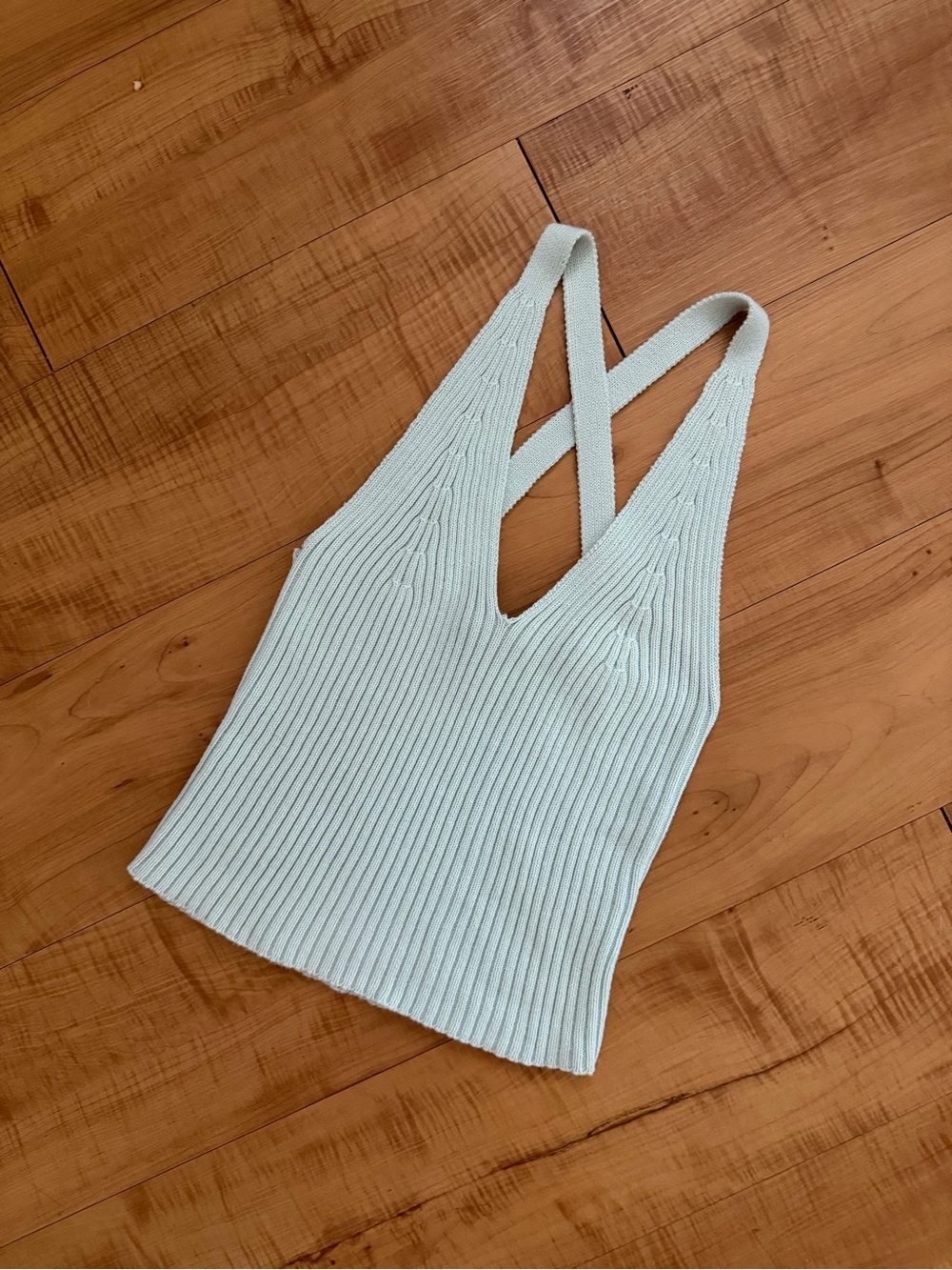 Brand New Vintage Y2K Cotton Knit Ribbed V-Neck Crossback Tank Top Baby Blue